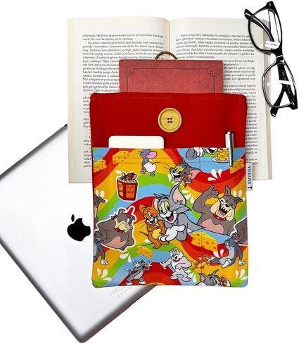 SODEF Book Tablet E-Reader Multi-Purpose Sleeve Case - Cat Mouse Design - Orange - Versatile Use in Kuwait