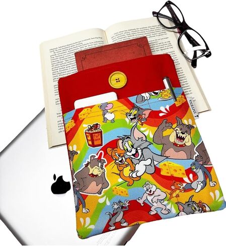 SODEF Book Tablet E-Reader Multi-Purpose Sleeve Case - Cat Mouse Design - Orange - Versatile Use in Kuwait
