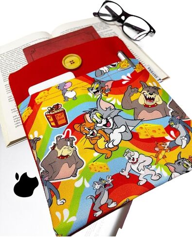SODEF Book Tablet E-Reader Multi-Purpose Sleeve Case - Cat Mouse Design - Orange - Versatile Use in Kuwait