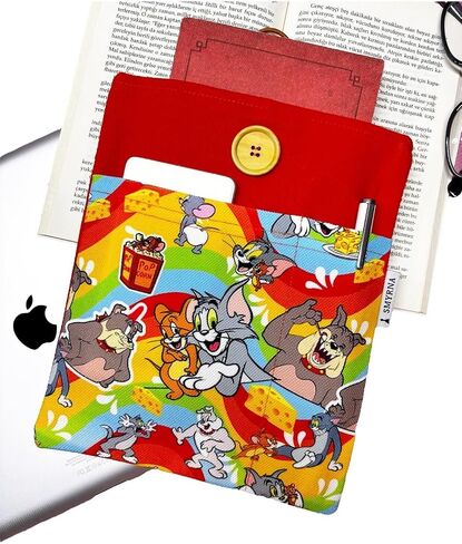 SODEF Book Tablet E-Reader Multi-Purpose Sleeve Case - Cat Mouse Design - Orange - Versatile Use in Kuwait