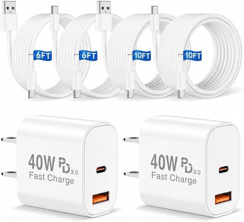 40W Dual Port Charger 2-Pack with 6FT & 10FT Cables for iPhone 17 Pro in Saudi Arabia