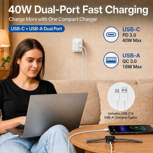 40W Dual Port Charger 2-Pack with 6FT & 10FT Cables for iPhone 17 Pro in Saudi Arabia