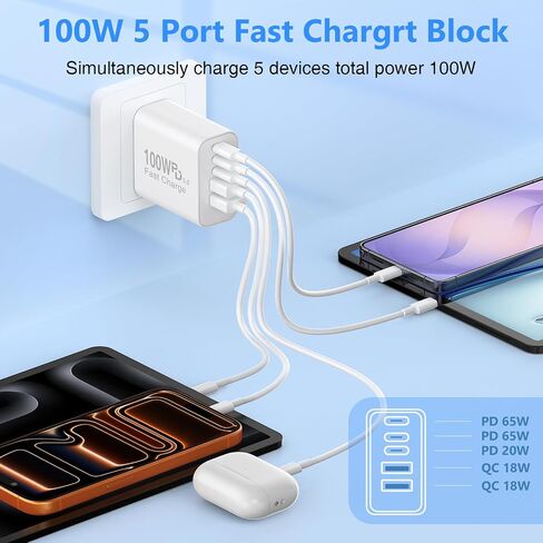 QZIIW USB C Wall Fast Charger Block, 100W 5-Port Type C Fast Charging Block in Saudi Arabia