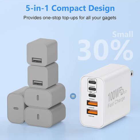 QZIIW USB C Wall Fast Charger Block, 100W 5-Port Type C Fast Charging Block in Saudi Arabia