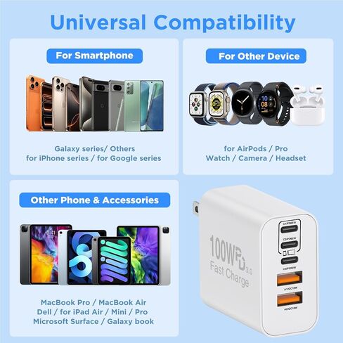 QZIIW USB C Wall Fast Charger Block, 100W 5-Port Type C Fast Charging Block in Saudi Arabia