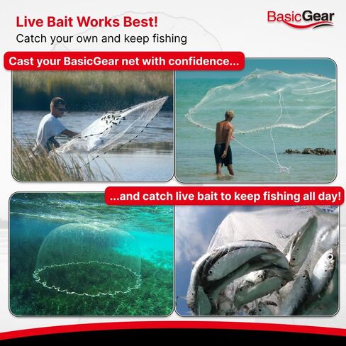 BasicGear Cast Net, Lead, 6ft Radius, 3/8 in Mesh, for Bait Fish in Saudi Arabia