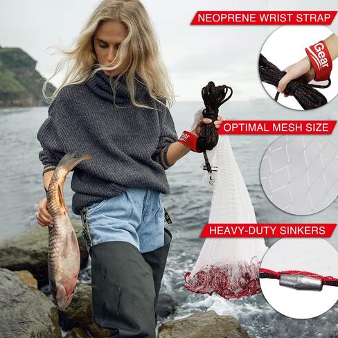 BasicGear Cast Net, Lead, 6ft Radius, 3/8 in Mesh, for Bait Fish in Saudi Arabia