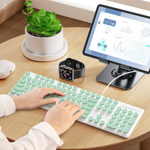 Typewriter Keyboard 104-key Punk Gaming Retro Keyboard LED White Backlit Cute Keyboard with Wired USB Suitable for PC/Win/Mac/Laptop Computer Keyboard（Green） in Kuwait