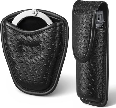 2 Pack Molded Basketweave Handcuff Pouch, Spray Holster for Pepper, Open Top Handcuff Case Top Flap Canister Holder for Duty Belt Hidden Snap Belt Loop for Police Security in Saudi Arabia