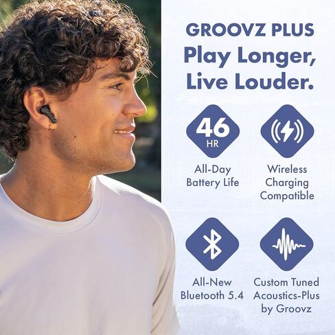 سماعات أذن لاسلكية Groovz Plus True مع علبة شحن لاسلكية - مصممة في الولايات المتحدة الأمريكية - سماعات أذن بلوتوث مقاومة للماء IPX4 متوافقة مع Apple وAndroid - بطارية 46 ساعة - ميكروفون مزدوج - ليوبارد in Kuwait