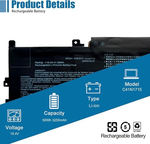 C41N1715 استبدال بطارية الكمبيوتر المحمول ASUS Zenbook 13 UX331UA UX331UN UX331FN U3100FN U3100UN Series 0B200-02760000 15.4V 50Wh 3255mAh in Kuwait