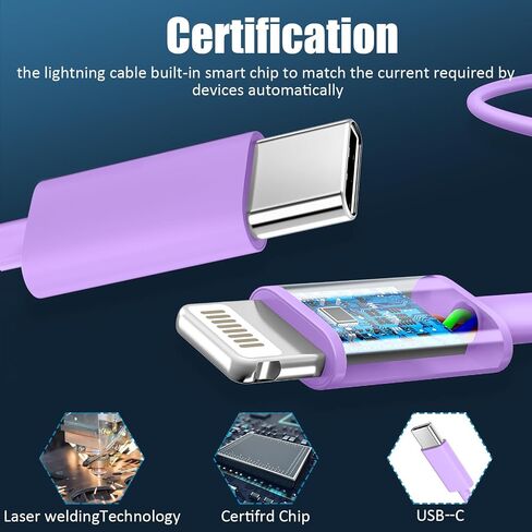 Phone 14 13 12 11 Fast Charger,10FT Long Phone Chargers Fast Charging Lightning Cable with 20W USB C Charger Block for Phone 14/14 Pro Max/13/13Pro Max/12/12 Pro Max/11/11Pro/X/Max,Pad,Purple gradient in Saudi Arabia