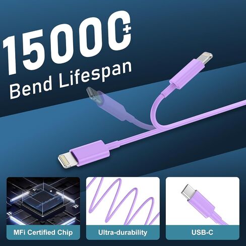 Phone 14 13 12 11 Fast Charger,10FT Long Phone Chargers Fast Charging Lightning Cable with 20W USB C Charger Block for Phone 14/14 Pro Max/13/13Pro Max/12/12 Pro Max/11/11Pro/X/Max,Pad,Purple gradient in Saudi Arabia