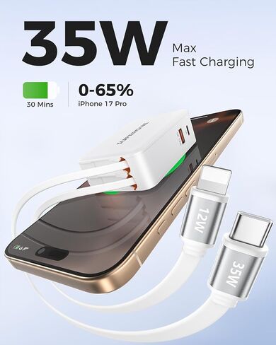 SUPERONE 4-in-1 Retractable Wall Charger with Dual USB C & Apple Cables in Kuwait