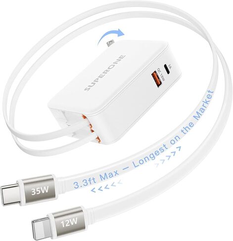 SUPERONE 4-in-1 Retractable Wall Charger with Dual USB C & Apple Cables in Kuwait