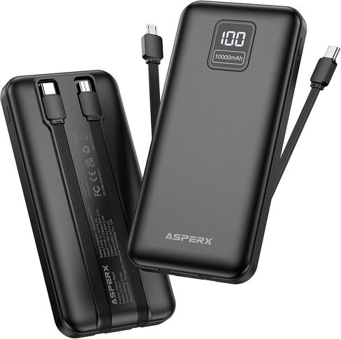 AsperX 2-Pack 10000mAh Portable Charger Built-in USB C Cables, LED Display in Saudi Arabia