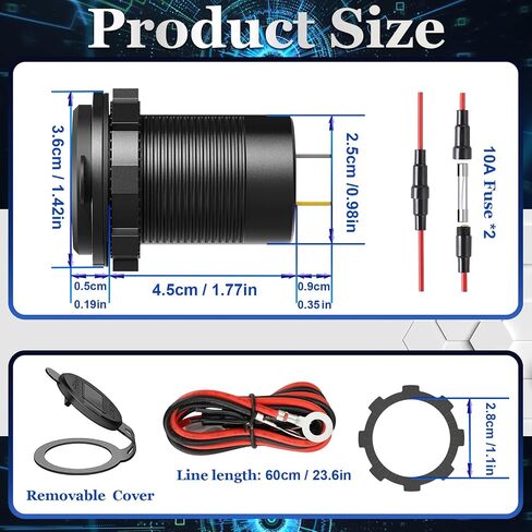 84W 4-Port 12V/24V USB Car Charger Socket with Dual PD3.0 & Dual QC3.0 Fast Charging, Aluminum Alloy Waterproof USB C Outlet with LED Voltmeter, Compatible for Cars Boats Trucks RVs Motorcycles Marine in Saudi Arabia