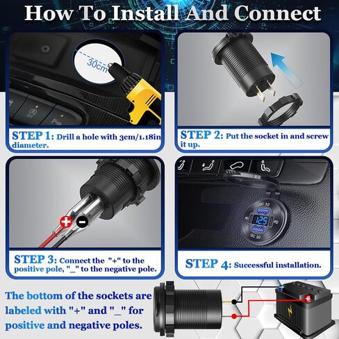 84W 4-Port 12V/24V USB Car Charger Socket with Dual PD3.0 & Dual QC3.0 Fast Charging, Aluminum Alloy Waterproof USB C Outlet with LED Voltmeter, Compatible for Cars Boats Trucks RVs Motorcycles Marine in Saudi Arabia