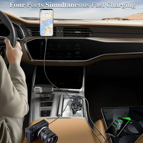 84W 4-Port 12V/24V USB Car Charger Socket with Dual PD3.0 & Dual QC3.0 Fast Charging, Aluminum Alloy Waterproof USB C Outlet with LED Voltmeter, Compatible for Cars Boats Trucks RVs Motorcycles Marine in Saudi Arabia