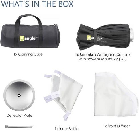 Angler Boombox Octagonal Softbox (26") with Bowens Mount – Premium Silver Interior, Removable Diffuser, Collapsible – Perfect for Monolights, Strobes, LED Lights, for Professional Studio Photography in Saudi Arabia