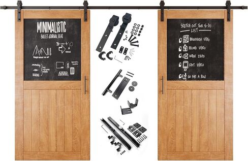 Early American 30x80 in. Sliding Barn Door, Set of 2 Doors,Half Chalkboard Design, Assembly Required, Finished Double Door with 11 ft Double Door Hardware Kit, Non-Bypass, Interior Use in Kuwait