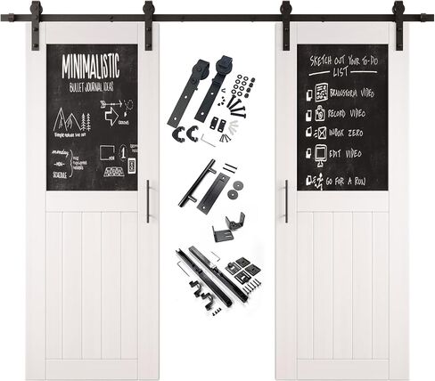 White 36x80 in. Sliding Barn Door, Set of 2 Doors,Half Chalkboard Design, Assembly Required, Finished Double Door with 13 ft Double Door Hardware Kit, Non-Bypass, Interior Use in Kuwait
