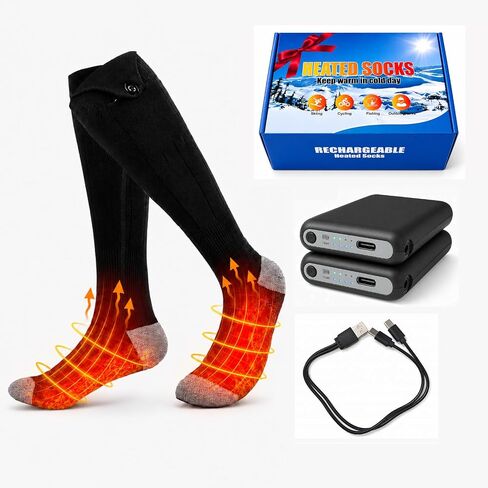 Rechargeable Heated Socks for Men and Women, 5000mAh Batteries, 4 Temp Settings, Full Sole & Instep Heating, Washable Winter Socks for Skiing Fishing Outdoor Work in Saudi Arabia