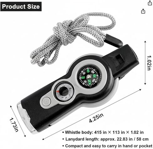 Emergency Whistle 7-in-1, Survival Whistle with Compass, Thermometer, LED Light, Magnifier, Mirror & Storage for Hiking, Camping, Fishing, Kayaking in Saudi Arabia