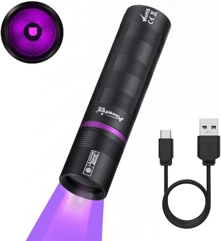 ALONEFIRE SV135 Mini 365nm UV Flashlight USB C Rechargeable Blacklight Woods Lamp Money Detector Black Light for Pet Urine Detetector, Minerals, Rocks, AC Leaks with Built-in Battery in Saudi Arabia