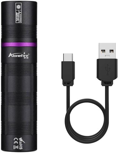 ALONEFIRE SV135 Mini 365nm UV Flashlight USB C Rechargeable Blacklight Woods Lamp Money Detector Black Light for Pet Urine Detetector, Minerals, Rocks, AC Leaks with Built-in Battery in Saudi Arabia