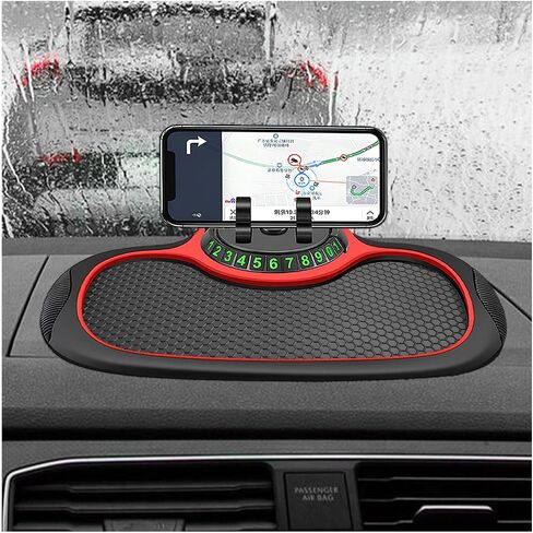 Car Anti-Slip Mat, Multifunction Dashboard Mat Rotatable Phone Mount with Temporary Parking Number, Universal Large Anti Skid Pad Dash Organizer for Cellphones Keys Gadgets in Saudi Arabia