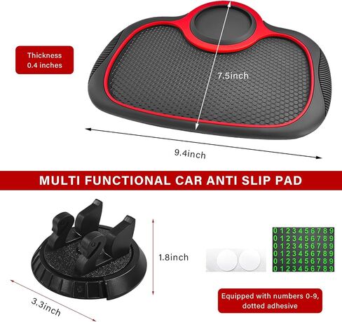 Car Anti-Slip Mat, Multifunction Dashboard Mat Rotatable Phone Mount with Temporary Parking Number, Universal Large Anti Skid Pad Dash Organizer for Cellphones Keys Gadgets in Saudi Arabia