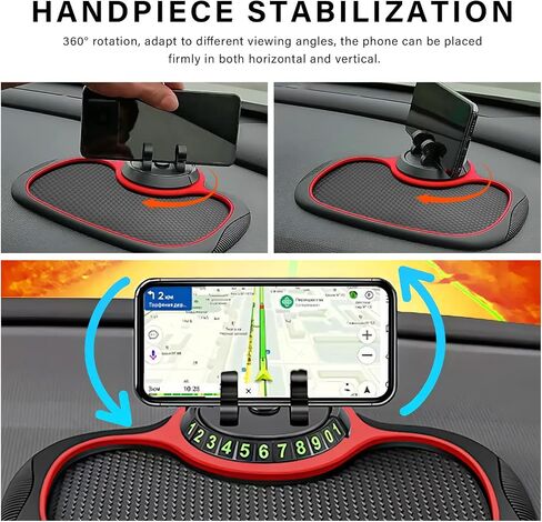 Car Anti-Slip Mat, Multifunction Dashboard Mat Rotatable Phone Mount with Temporary Parking Number, Universal Large Anti Skid Pad Dash Organizer for Cellphones Keys Gadgets in Saudi Arabia