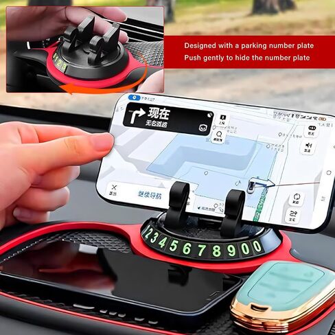 Car Anti-Slip Mat, Multifunction Dashboard Mat Rotatable Phone Mount with Temporary Parking Number, Universal Large Anti Skid Pad Dash Organizer for Cellphones Keys Gadgets in Saudi Arabia