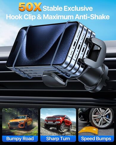 HTU 【Military-Grade】 Car Phone Holder,【Strongest & Longest Steel-Hook】 Car Vent Mount, Handsfree 360° Adjustable Automobile Cradle Air Clip Stand for iPhone 17 16 15 14 Pro Max Samsung (Dark Grey) in Kuwait