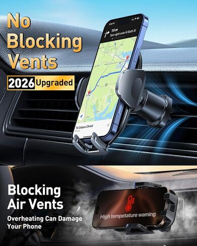 HTU 【Military-Grade】 Car Phone Holder,【Strongest & Longest Steel-Hook】 Car Vent Mount, Handsfree 360° Adjustable Automobile Cradle Air Clip Stand for iPhone 17 16 15 14 Pro Max Samsung (Dark Grey) in Kuwait