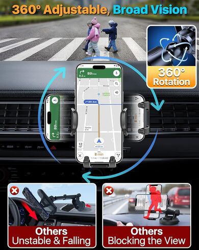 HTU 【Military-Grade】 Car Phone Holder,【Strongest & Longest Steel-Hook】 Car Vent Mount, Handsfree 360° Adjustable Automobile Cradle Air Clip Stand for iPhone 17 16 15 14 Pro Max Samsung (Dark Grey) in Kuwait