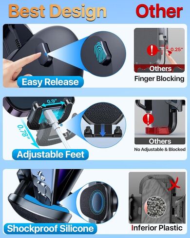 HTU 【Military-Grade】 Car Phone Holder,【Strongest & Longest Steel-Hook】 Car Vent Mount, Handsfree 360° Adjustable Automobile Cradle Air Clip Stand for iPhone 17 16 15 14 Pro Max Samsung (Dark Grey) in Kuwait