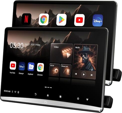Seventour 12.4" 4K Android 13 Car TV Headrest Monitor(Pair), Dual Linked Touch Screen Rear Seat Entertainment System, Support Phone Wireless Mirroring, with WiFi/HDMI/BT/Video Player (4G+64G Pair) in Saudi Arabia