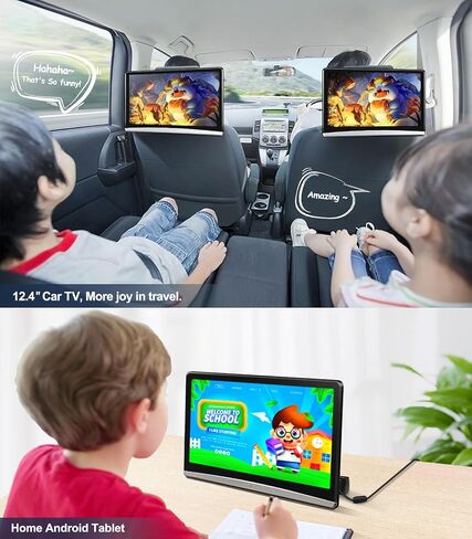 Seventour 12.4" 4K Android 13 Car TV Headrest Monitor(Pair), Dual Linked Touch Screen Rear Seat Entertainment System, Support Phone Wireless Mirroring, with WiFi/HDMI/BT/Video Player (4G+64G Pair) in Saudi Arabia