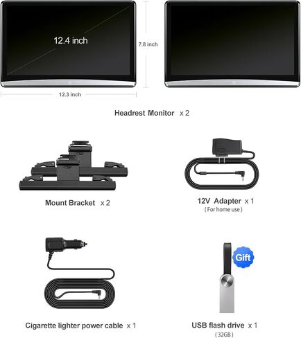 Seventour 12.4" 4K Android 13 Car TV Headrest Monitor(Pair), Dual Linked Touch Screen Rear Seat Entertainment System, Support Phone Wireless Mirroring, with WiFi/HDMI/BT/Video Player (4G+64G Pair) in Saudi Arabia