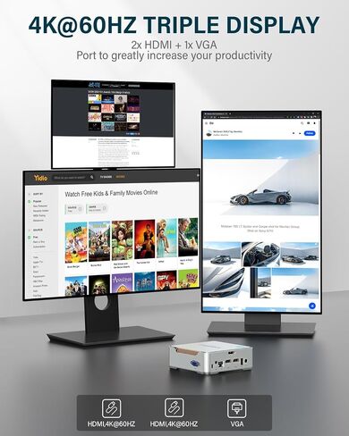 KAMRUI GK3Plus Mini PC, 16GB RAM 1TB M.2 SSD Mini Computers,12th Alder Lake N95 (up to 3.4GHz) Micro PC, 2.5''SSD, Gigabit Ethernet,4K UHD,Three Screen Display, WiFi,BT,VESA/Home/Business Small pc in Kuwait