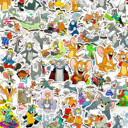 50Pcs Official Licensed Tom and Jerry Stickers Pack – Classic Anime Decals for Laptop, Water Bottle, Journal, Scrapbooking, Retro Animation Art Collection in Saudi Arabia