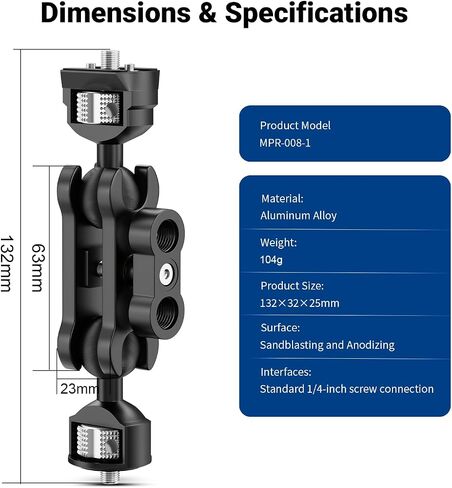 Dual Ball Heads Magic Arm Camera Monitor Mount 1/4"-20 in Saudi Arabia
