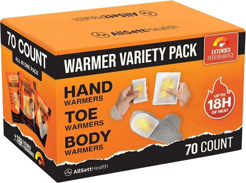 Hand Warmers Variety Set - 70 Count Ultimate Value Pack – 10 XL Body Warmers, 10 Pairs Hand Warmers, 20 Pairs Toe Warmers with Adhesive – Air Activated Heat Packs for Cold Weather and Outdoors in Saudi Arabia