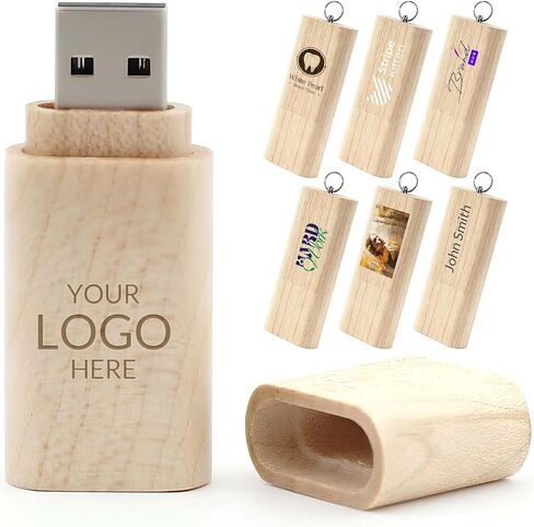 Custom Wood USB Flash Drive 64GB 25 Pack,Natural Wooden Customizable Thumb Drives with Keychain,Logo Engraving Included, Personalized Wooden Memory Sticks for Branding in Saudi Arabia
