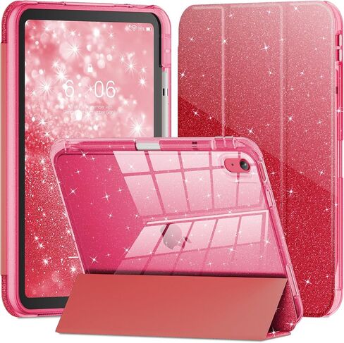 INFILAND for iPad A16 11th Generation Case 11 Inch 2025 /iPad 10th Generation Case 10.9 Inch 2022, Glitter Cute Clear Protective Cover, Pencil Holder, Airbag Shockproof Bumper(Pink) in Saudi Arabia