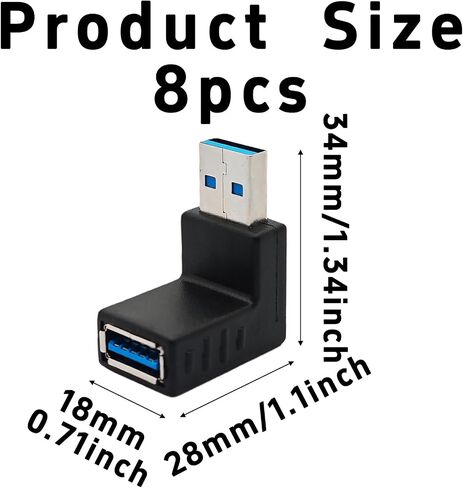 8Pcs USB 3.0 A Male to Female Adapter, Right Angle Down L Shaped Connector for PC, Laptop, Charger, Power Bank, and USB Devices in Saudi Arabia
