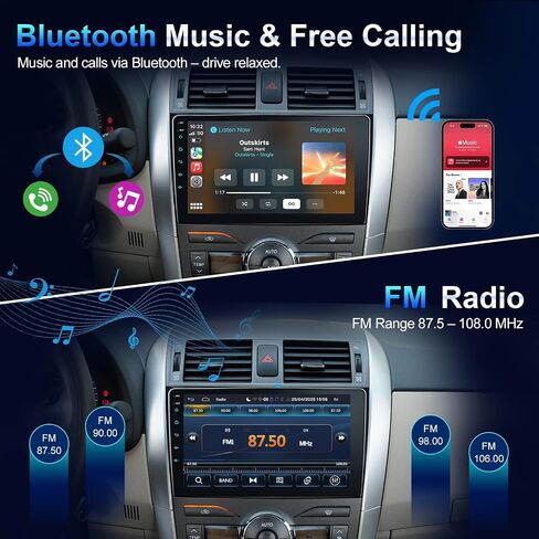 ستيريو سيارة 9 بوصة تويوتا كورولا 2009-2013 | تشغيل سريع لاسلكي CarPlay وAndroid Auto، راديو بشاشة تعمل باللمس، بلوتوث، SWC، AM/FM، Linux in Kuwait