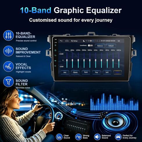 ستيريو سيارة 9 بوصة تويوتا كورولا 2009-2013 | تشغيل سريع لاسلكي CarPlay وAndroid Auto، راديو بشاشة تعمل باللمس، بلوتوث، SWC، AM/FM، Linux in Kuwait